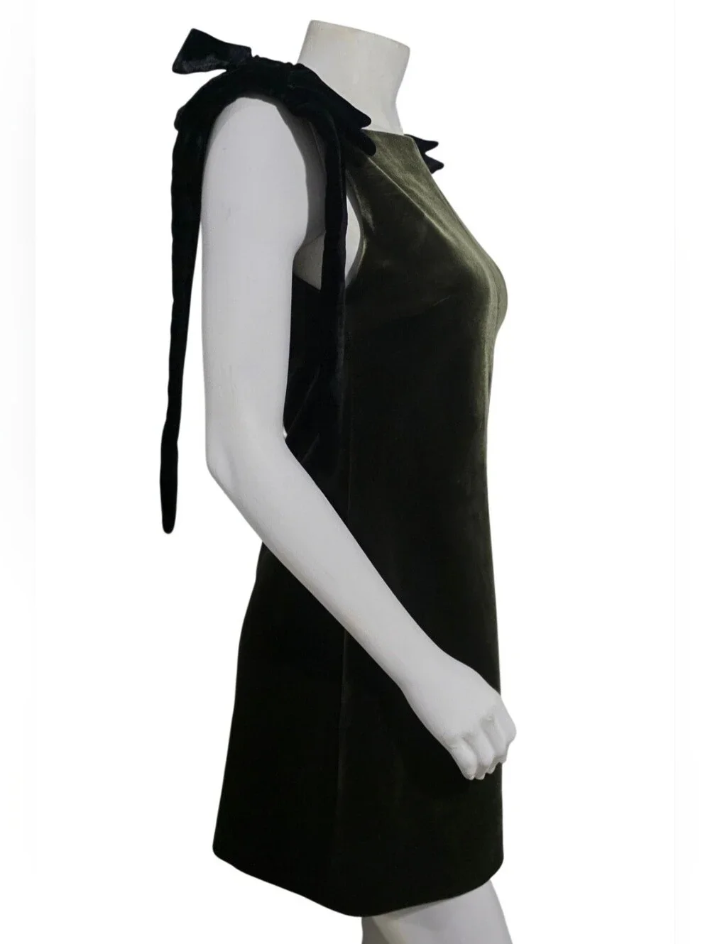 Zara Dark Olive Velvet Mini Dress with Shoulder Bows